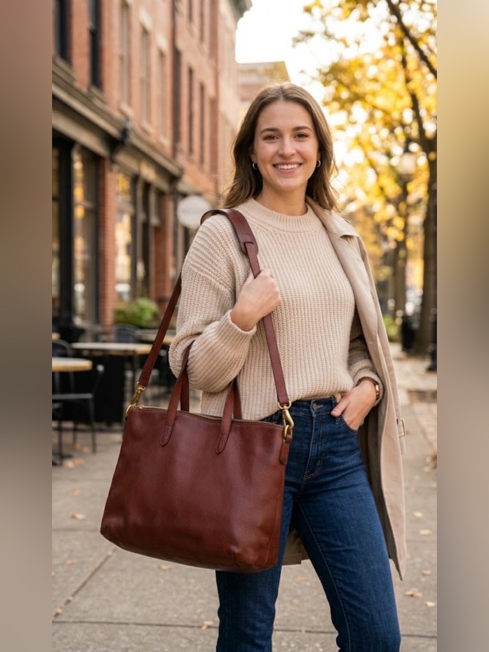Madewell Burgundy Leather Tote with Detachable Strap